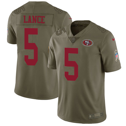 San Francisco 49ers #5 Trey Lance Olive Men's Stitched Limited 2017 Salute To Service Jersey