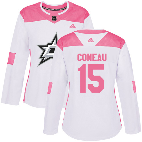 Adidas Dallas Stars #15 Blake Comeau White/Pink Authentic Fashion Women's Stitched Jersey Womens