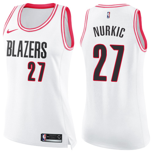 Portland Trail Blazers #27 Jusuf Nurkic White/Pink Womens Swingman Fashion Jersey Womens