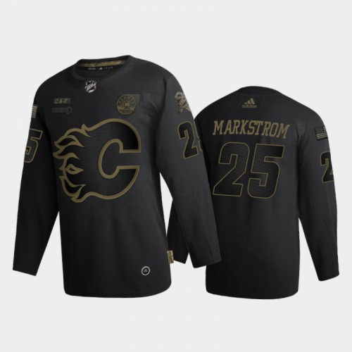 Calgary Calgary Flames #25 Jacob Markstrom Men's Adidas 2020 Veterans Day Authentic Jersey - Black Men's