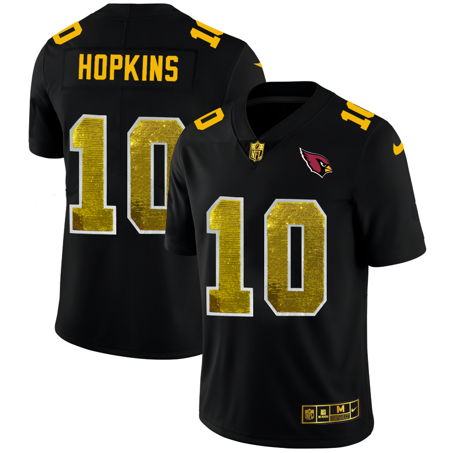 Arizona Cardinals #10 DeAndre Hopkins Men's Black Golden Sequin Vapor Limited Jersey