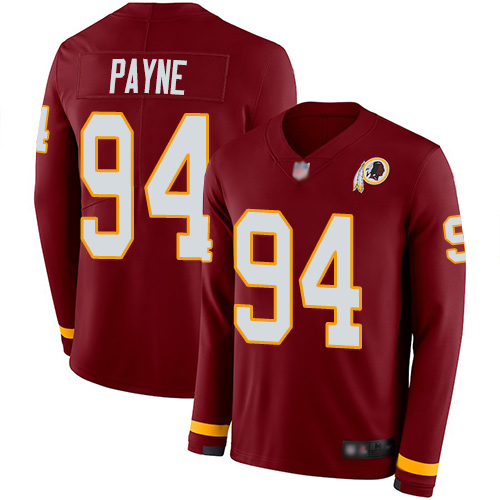 Washington Commanders #94 Da'Ron Payne Burgundy Red Team Color Men's Stitched Limited Therma Long Sleeve Jersey Men's