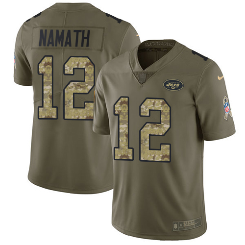 Jets #12 Joe Namath Olive/Camo Youth Stitched Limited 2017 Salute To Service Jersey