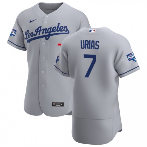 Los Angeles Los Angeles Dodgers #7 Julio Urias Men's Gray Road 2020 World Series Champions Authentic Team Jersey Men's