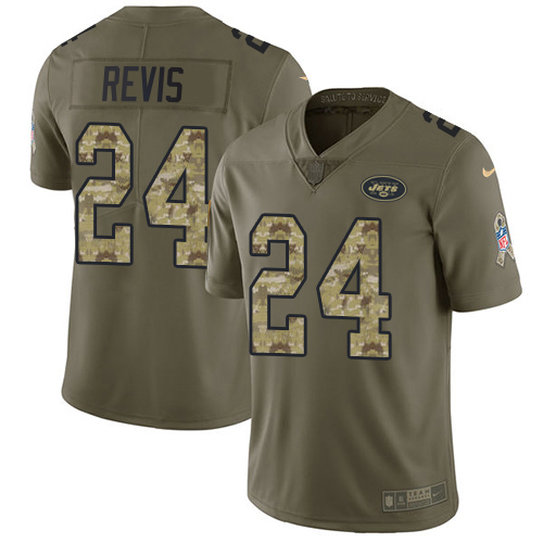 Jets #24 Darrelle Revis Olive/Camo Men's Stitched Limited 2017 Salute To Service Jersey