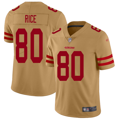 49ers #80 Jerry Rice Gold Men's Stitched Limited Inverted Legend Jersey