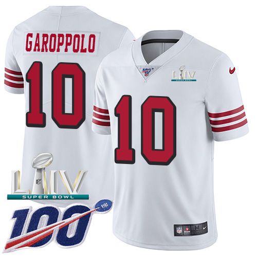 49ers #10 Jimmy Garoppolo White Super Bowl LIV 2020 Rush Youth Stitched Limited 100th Season Jersey