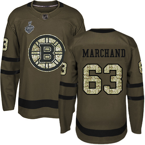 Adidas Boston Bruins #63 Brad Marchand Green Salute to Service Stanley Cup Final Bound Youth Stitched Jersey Youth