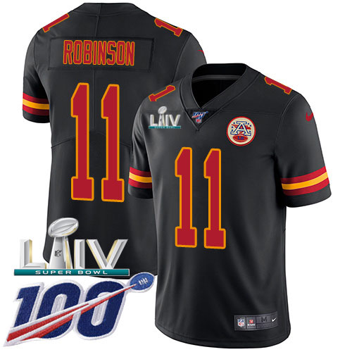 Kansas City Chiefs #11 Demarcus Robinson Black Super Bowl LIV 2020 Youth Stitched Limited Rush Jersey Youth