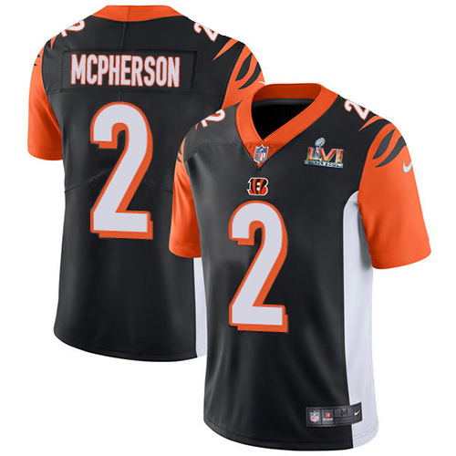 Bengals #2 Evan McPherson Black Team Color Super Bowl LVI Patch Men's Stitched Vapor Untouchable Limited Jersey