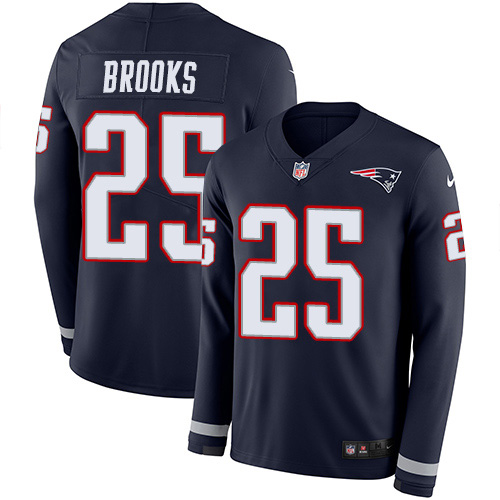 New England Patriots #25 Terrence Brooks Navy Blue Team Color Youth Stitched Limited Therma Long Sleeve Jersey Youth
