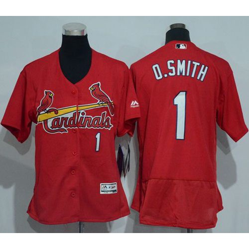 St.Louis Cardinals #1 Ozzie Smith Red Flexbase Authentic Women's Stitched Jersey Womens