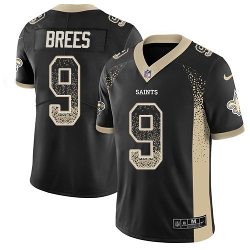 Saints #9 Drew Brees Black Team Color Men's Stitched Limited Rush Drift Fashion Jersey