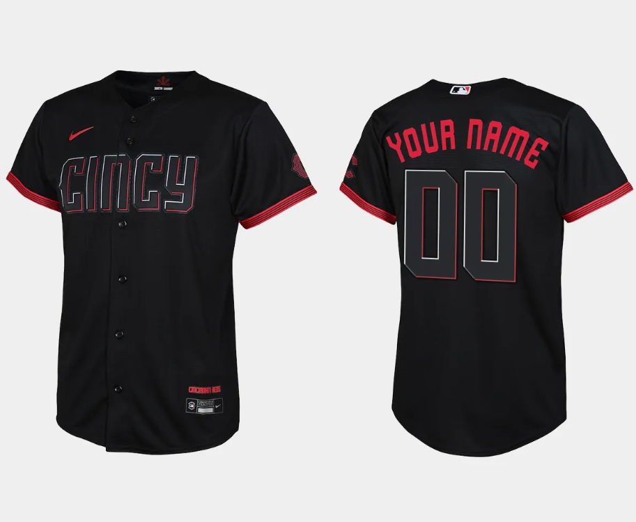 Youth Cincinnati Reds Custom Black 2023 City Connect Replica Jersey