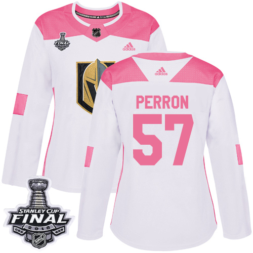 Adidas Golden Vegas Golden Knights #57 David Perron White/Pink Authentic Fashion 2018 Stanley Cup Final Women's Stitched Jersey Womens