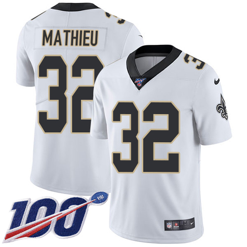 Saints #32 Tyrann Mathieu White Youth Stitched 100th Season Vapor Limited Jersey