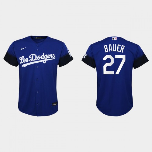 Los Angeles Los Angeles Dodgers #27 Trevor Bauer Youth 2021 City Connect Jersey Royal Youth