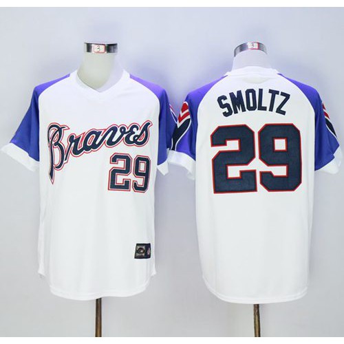 Mitchell And Ness 1973 Atlanta Braves #29 John Smoltz White Throwback Stitched Jersey Men's