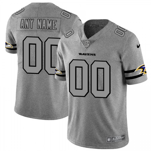 Baltimore Ravens Custom Men's Gray Gridiron II Vapor Untouchable Limited Jersey