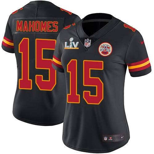 Chiefs #15 Patrick Mahomes Black Women's Super Bowl LV Bound Stitched Limited Rush Jersey