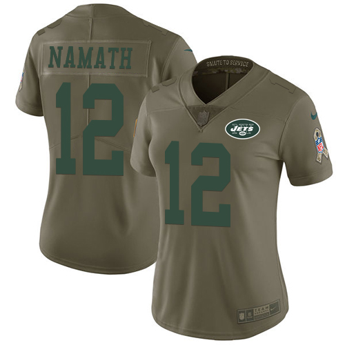 Jets #12 Joe Namath Olive Women's Stitched Limited 2017 Salute To Service Jersey