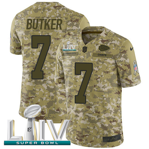 Chiefs #7 Harrison Butker Camo Super Bowl LIV 2020 Youth Stitched Limited 2018 Salute To Service Jersey