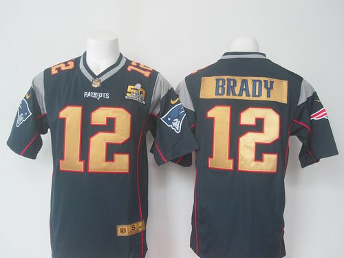 Patriots #12 Tom Brady Navy Blue Team Color Super Bowl 50 Collection Men's Stitched Elite Jersey