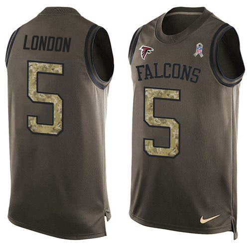 Falcons #5 Drake London Green Men's Stitched Limited Salute To Service Tank Top Jersey