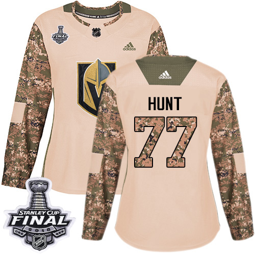 Adidas Golden Vegas Golden Knights #77 Brad Hunt Camo Authentic 2017 Veterans Day 2018 Stanley Cup Final Women's Stitched Jersey Womens