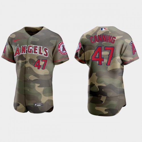 Los Angeles Los Angeles Angels #47 Griffin Canning Men's 2021 Armed Forces Day Authentic Jersey -Camo Men's