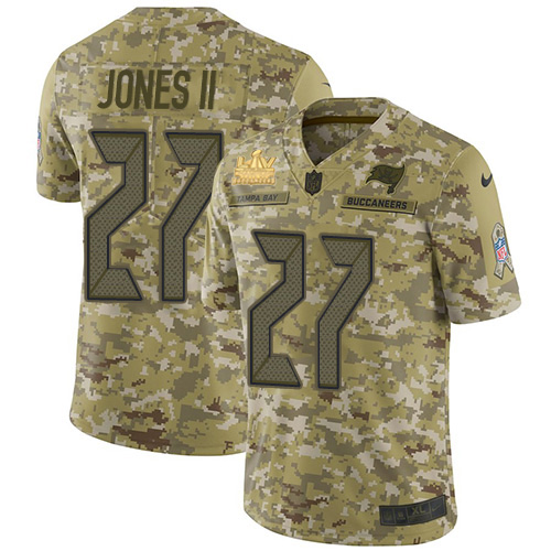 Tampa Bay Buccaneers #27 Ronald Jones II Camo Men's Super Bowl LV Champions Patch Stitched Limited 2018 Salute To Service Jersey Men's