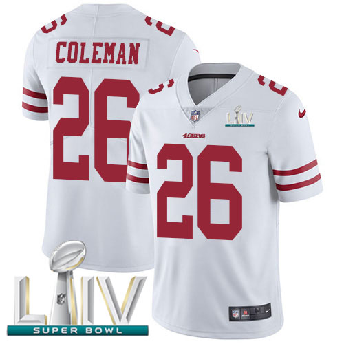 San Francisco 49ers #26 Tevin Coleman White Super Bowl LIV 2020 Youth Stitched Vapor Untouchable Limited Jersey Youth