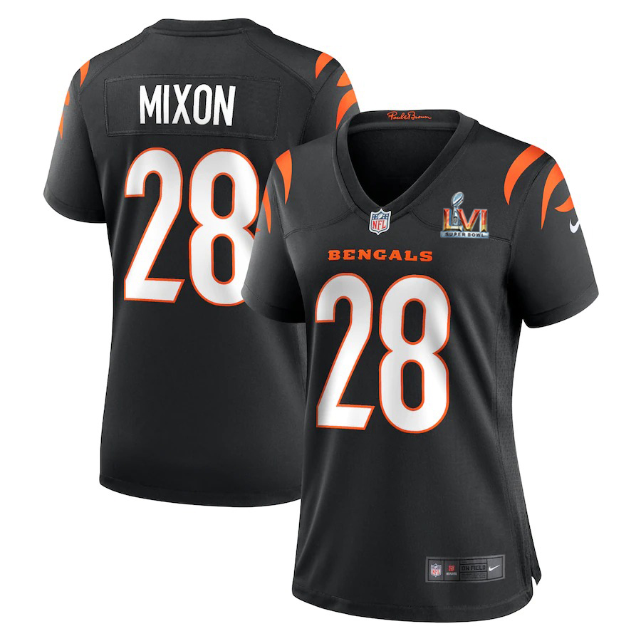 Cincinnati Bengals #28 Joe Mixon White Super Bowl LVI Patch Women's Game Jersey