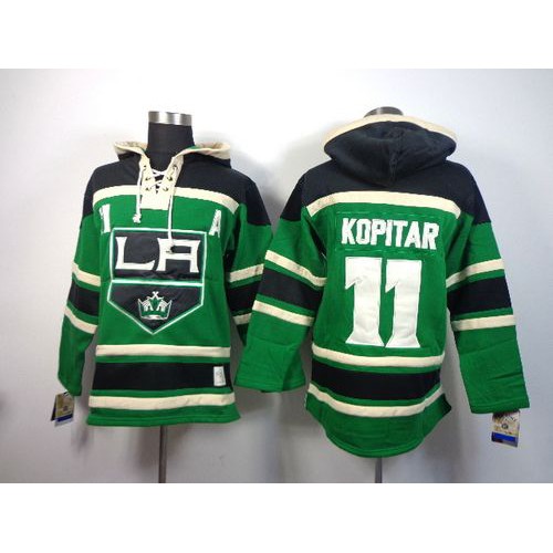 Los Angeles Kings #11 Anze Kopitar Green St. Patrick's Day McNary Lace Hoodie Stitched Jersey Men's