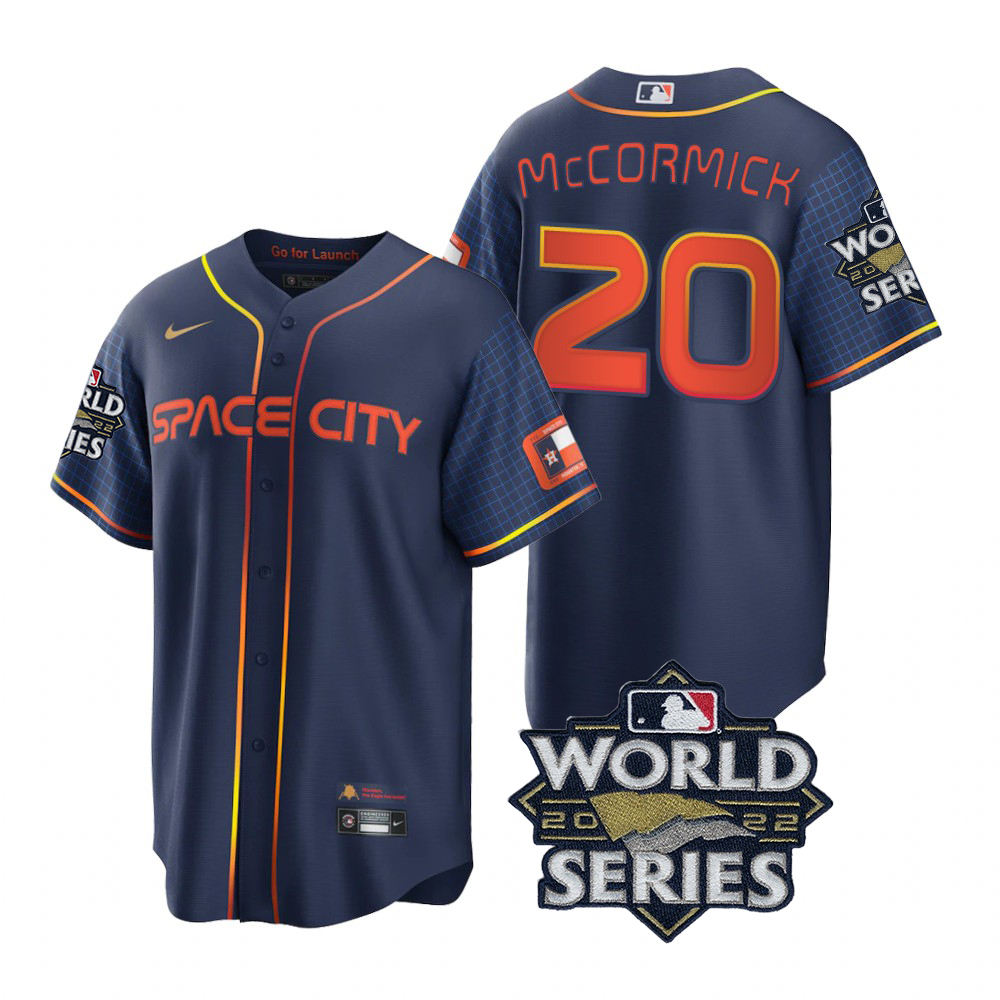 Houston Astros #20 Chas McCormick Navy 2022 World Series Men's Game City Connect Jersey