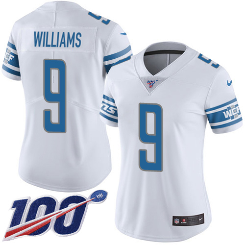 Lions #9 Jameson Williams White Women's Stitched 100th Season Vapor Untouchable Limited Jersey