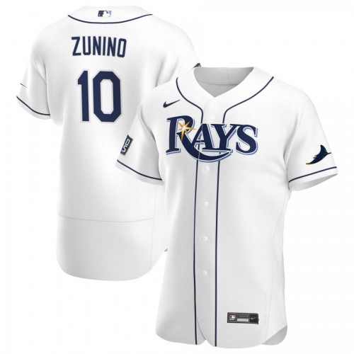 Tampa Bay Tampa Bay Rays #10 Mike Zunino Men's White Home 2020 World Series Bound Authentic Player Jersey Men's
