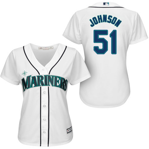 Seattle Mariners #51 Randy Johnson White Home Women's Stitched Jersey Womens