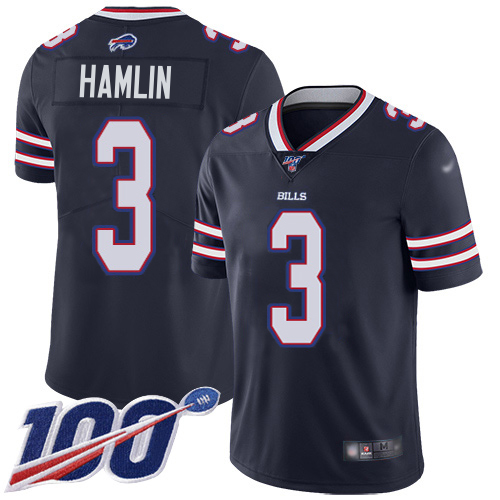 Bills #3 Damar Hamlin Navy Men's Stitched Limited Inverted Legend 100th Season Jersey