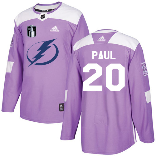 Adidas Tampa Bay Lightning #20 Nicholas Paul Purple Authentic 2022 Stanley Cup Final Patch Fights Cancer Stitched Jersey Men's