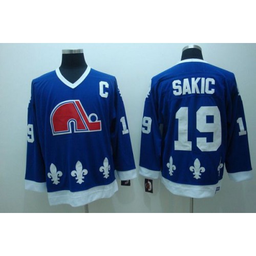 Quebec Nordiques #19 Joe Sakic Stitched CCM Throwback Blue Jersey Men's
