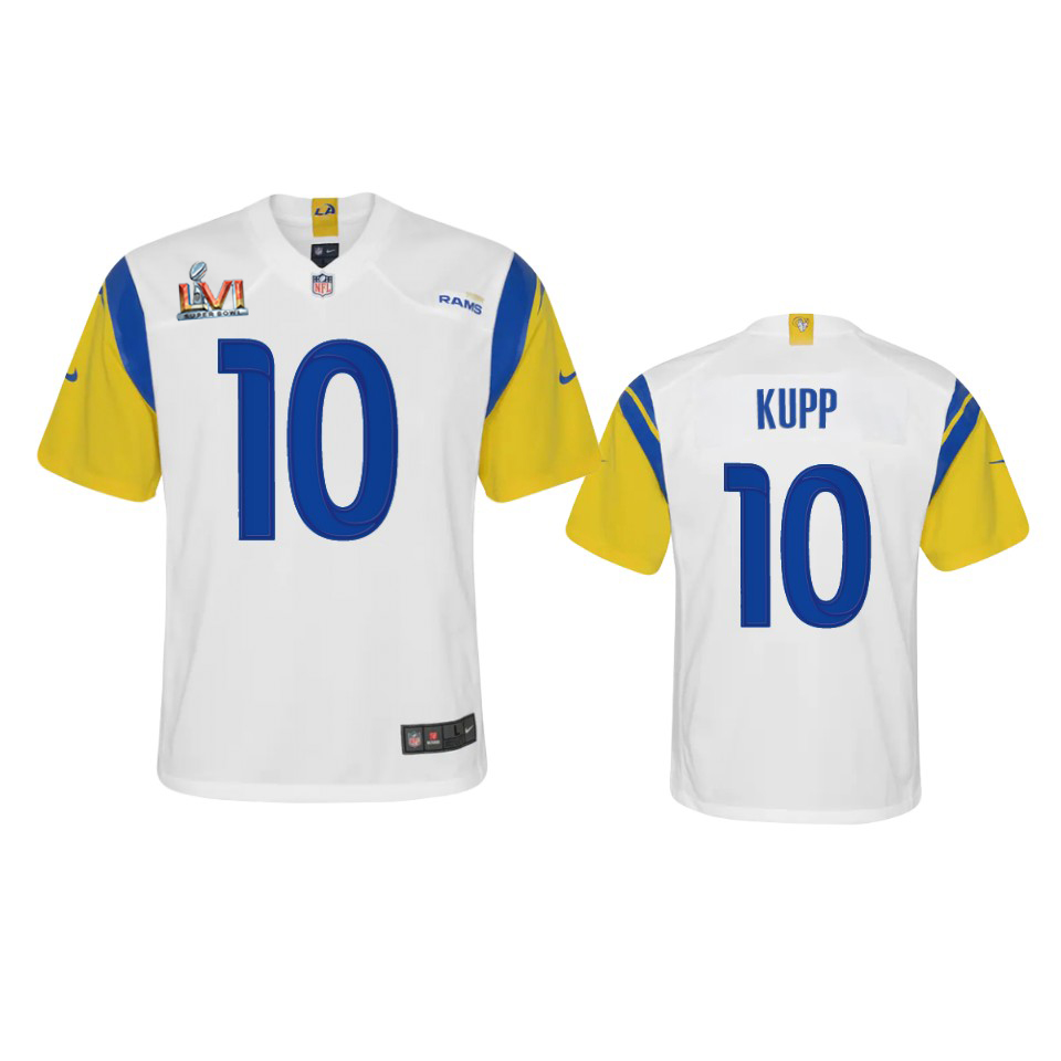 Los Angeles Rams #10 Cooper Kupp Youth Super Bowl LVI Patch Alternate Game Jersey - White