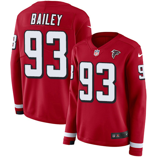 Atlanta Falcons #93 Allen Bailey Red Team Color Women's Stitched Limited Therma Long Sleeve Jersey Womens