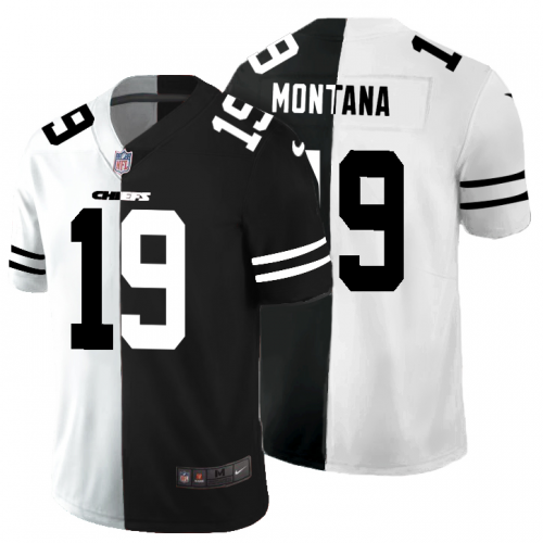 Kansas City Kansas City Chiefs #19 Joe Montana Men's Black V White Peace Split Vapor Untouchable Limited Jersey Men's