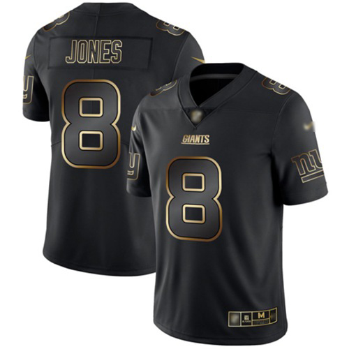 Giants #8 Daniel Jones Black/Gold Men's Stitched Vapor Untouchable Limited Jersey