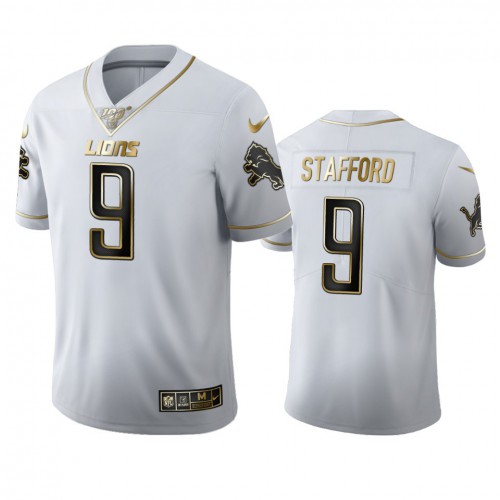 Detroit Detroit Lions #9 Matthew Stafford Men's White Golden Edition Vapor Limited 100 Jersey Men's