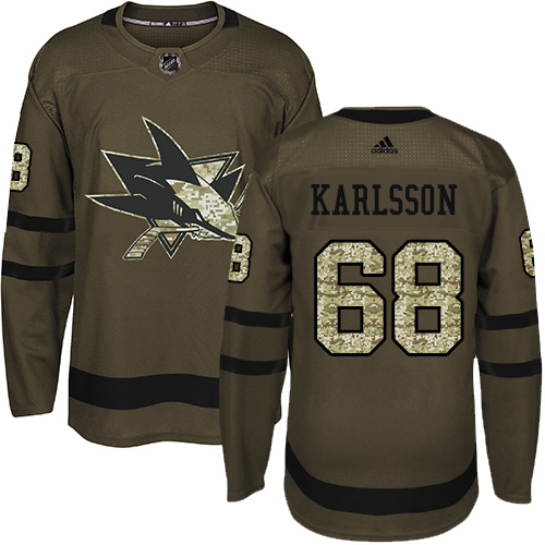 Adidas San Jose Sharks #68 Melker Karlsson Green Salute to Service Stitched Jersey Men's