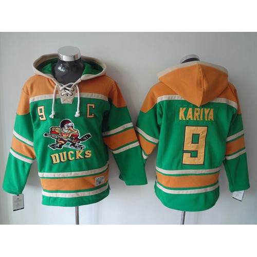 Anaheim Ducks #9 Paul Kariya Green Sawyer Hooded Sweatshirt Stitched Jersey Men's