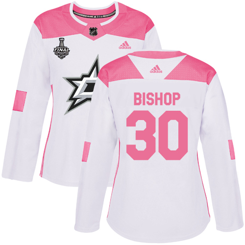 Adidas Dallas Stars #30 Ben Bishop White/Pink Authentic Fashion Women's 2020 Stanley Cup Final Stitched Jersey Womens