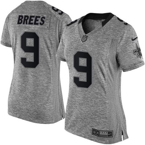 Saints #9 Drew Brees Gray Women's Stitched Limited Gridiron Gray Jersey